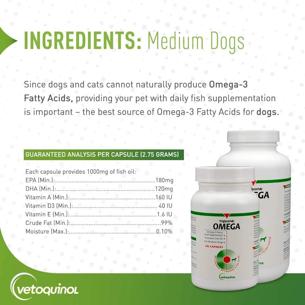 VETOQUINOL - Vetoquinol Triglyceride Omega Dog Supplement 250 Capsulas - The Red Vitamin MX - Aceite De Pescado Para Perros - {{ shop.shopifyCountryName }}