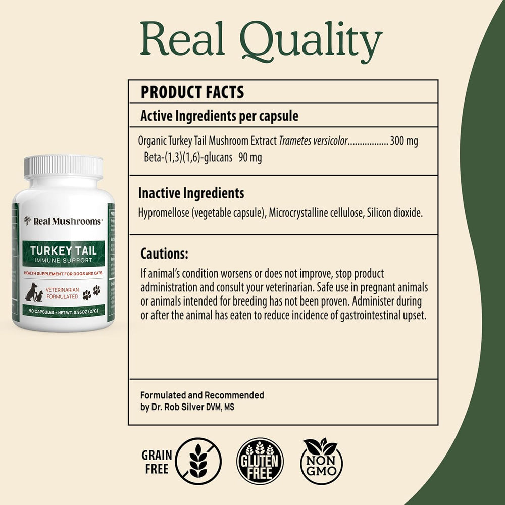 REAL MUSHROOMS - Real Mushrooms Turkey Tail Capsules for Pets 90 Capsulas - The Red Vitamin MX - Suplementos Herbales Para Perros - {{ shop.shopifyCountryName }}