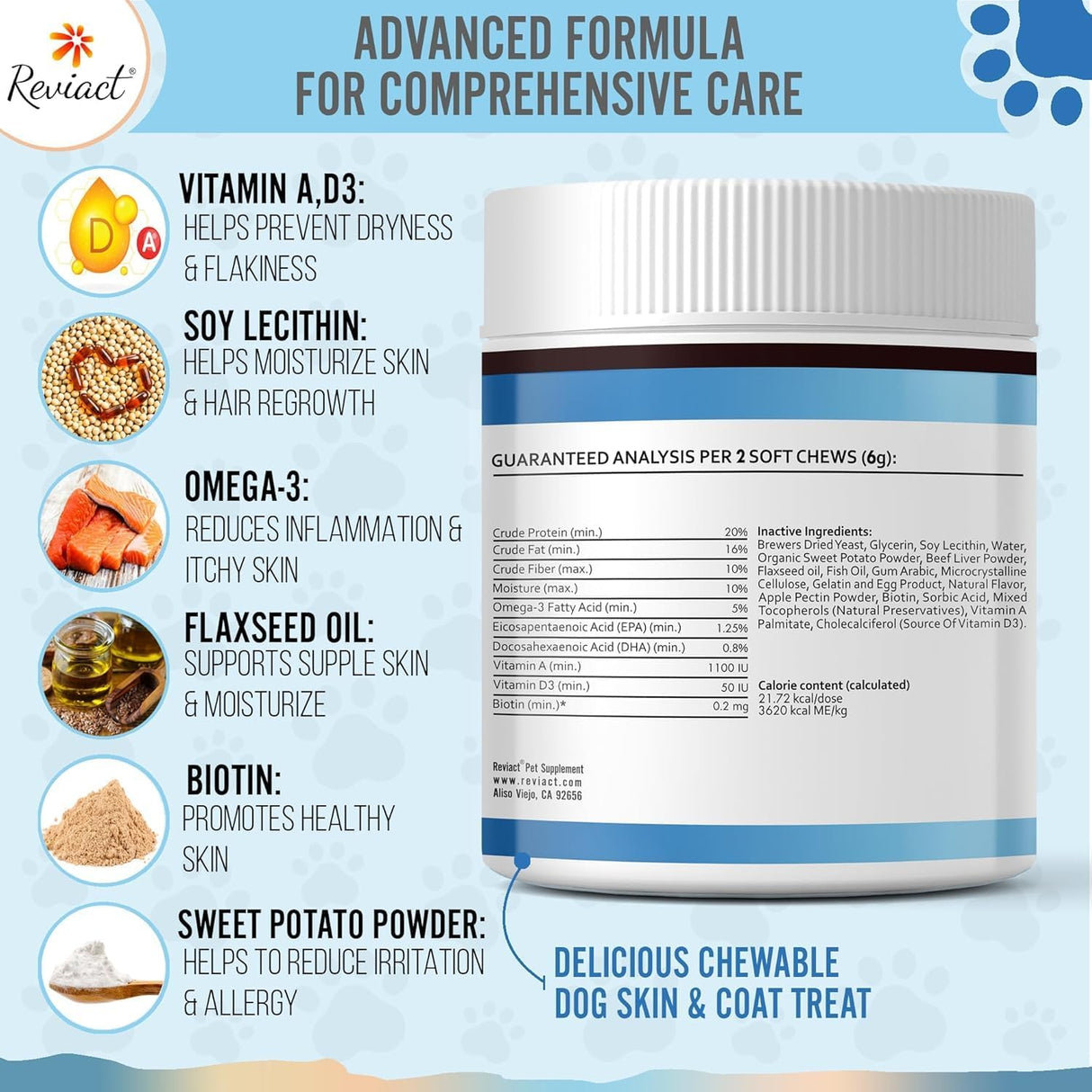 Reviact Skin and Coat Supplement for Dogs 60 Masticables