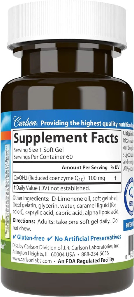 CARLSON - Carlson Co-QH2 Ubiquinol 100Mg. 60 Capsulas Blandas - The Red Vitamin MX - Suplementos Alimenticios - {{ shop.shopifyCountryName }}