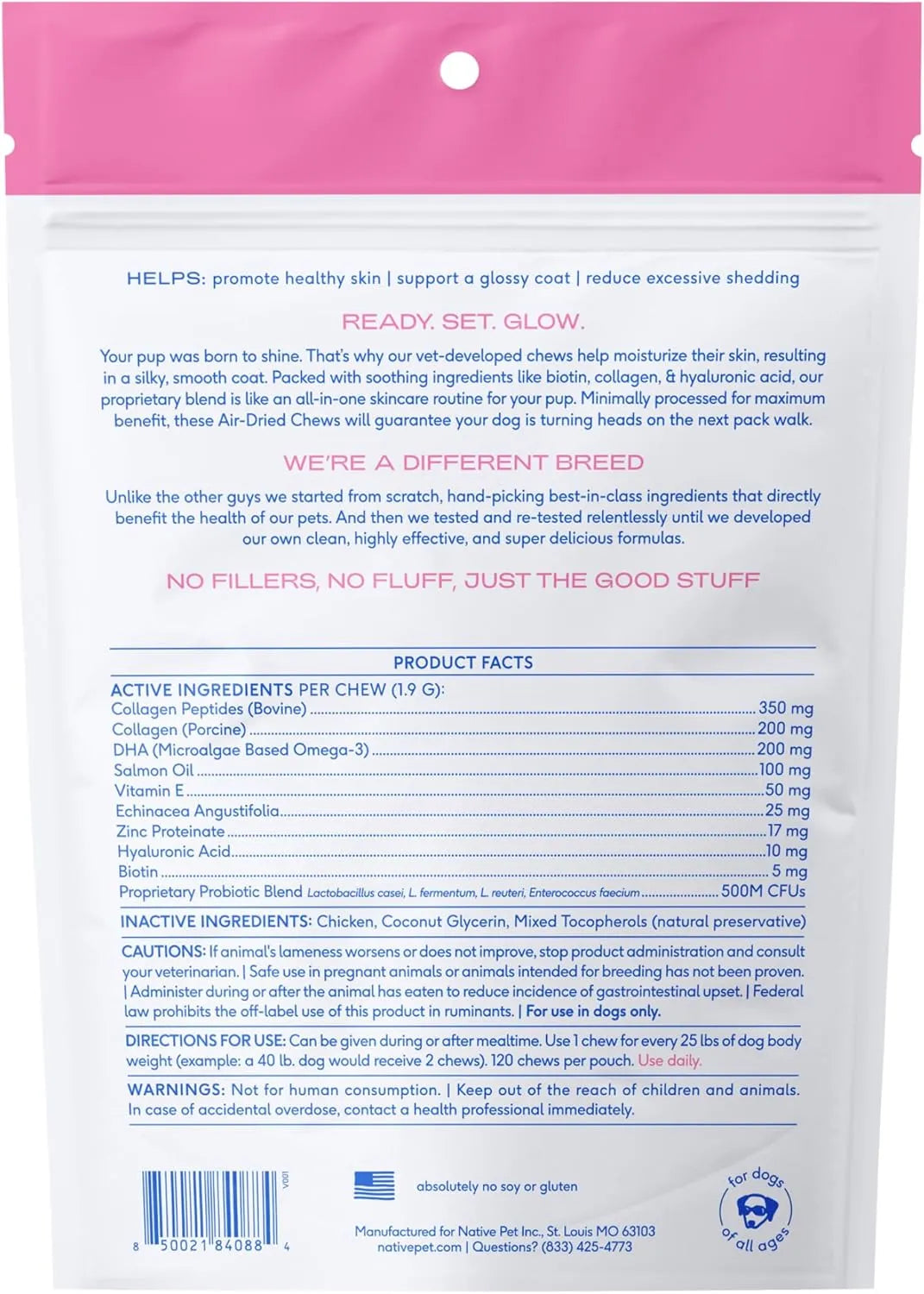 NATIVE PET - Native Pet Omega Skin and Coat Chews for Dogs 120 Masticables - The Red Vitamin MX - Aceite De Pescado Para Perros - {{ shop.shopifyCountryName }}