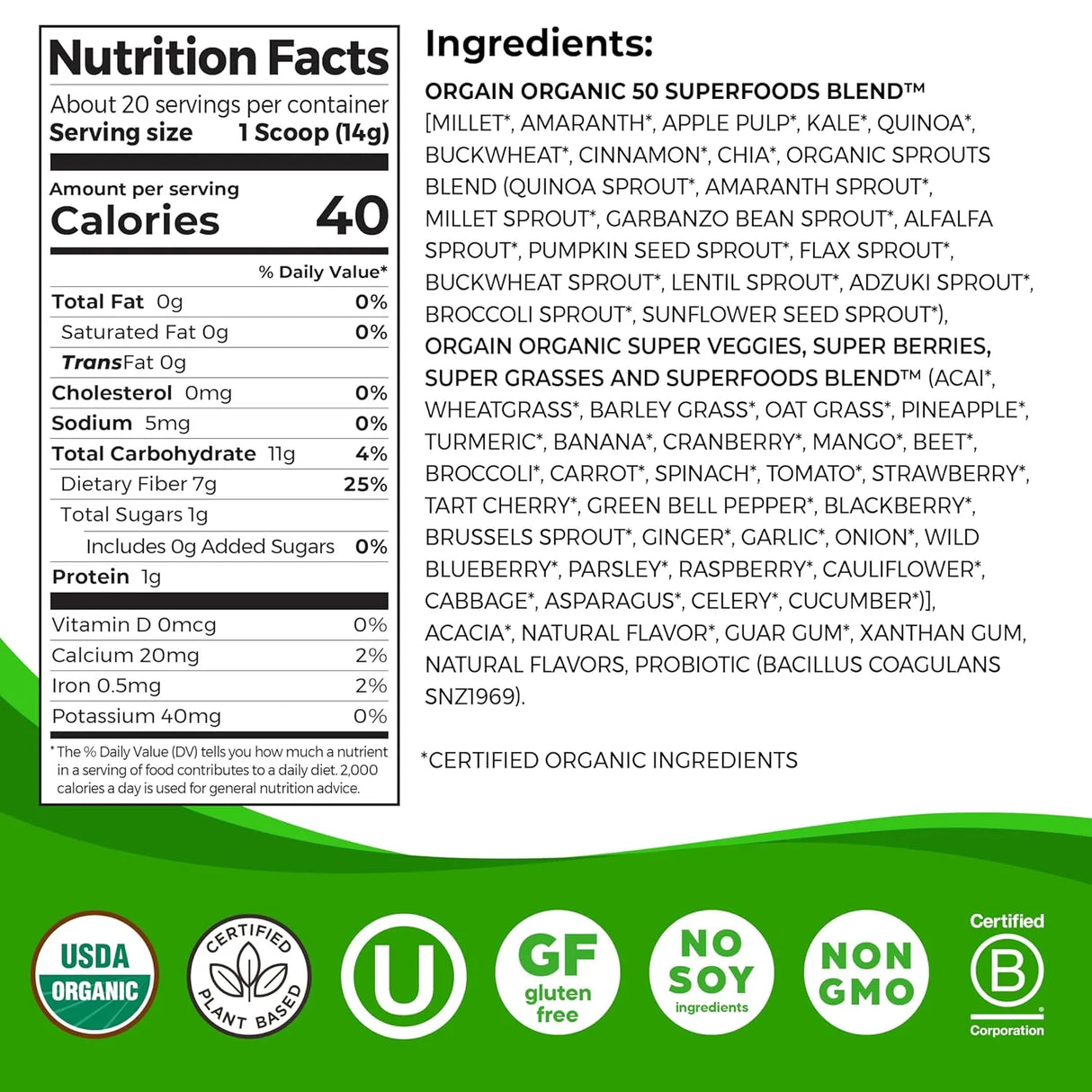 ORGAIN - Orgain Organic Greens Powder + 50 Superfoods 1 Billion Probiotics 280Gr. - The Red Vitamin MX - Suplementos Alimenticios - {{ shop.shopifyCountryName }}