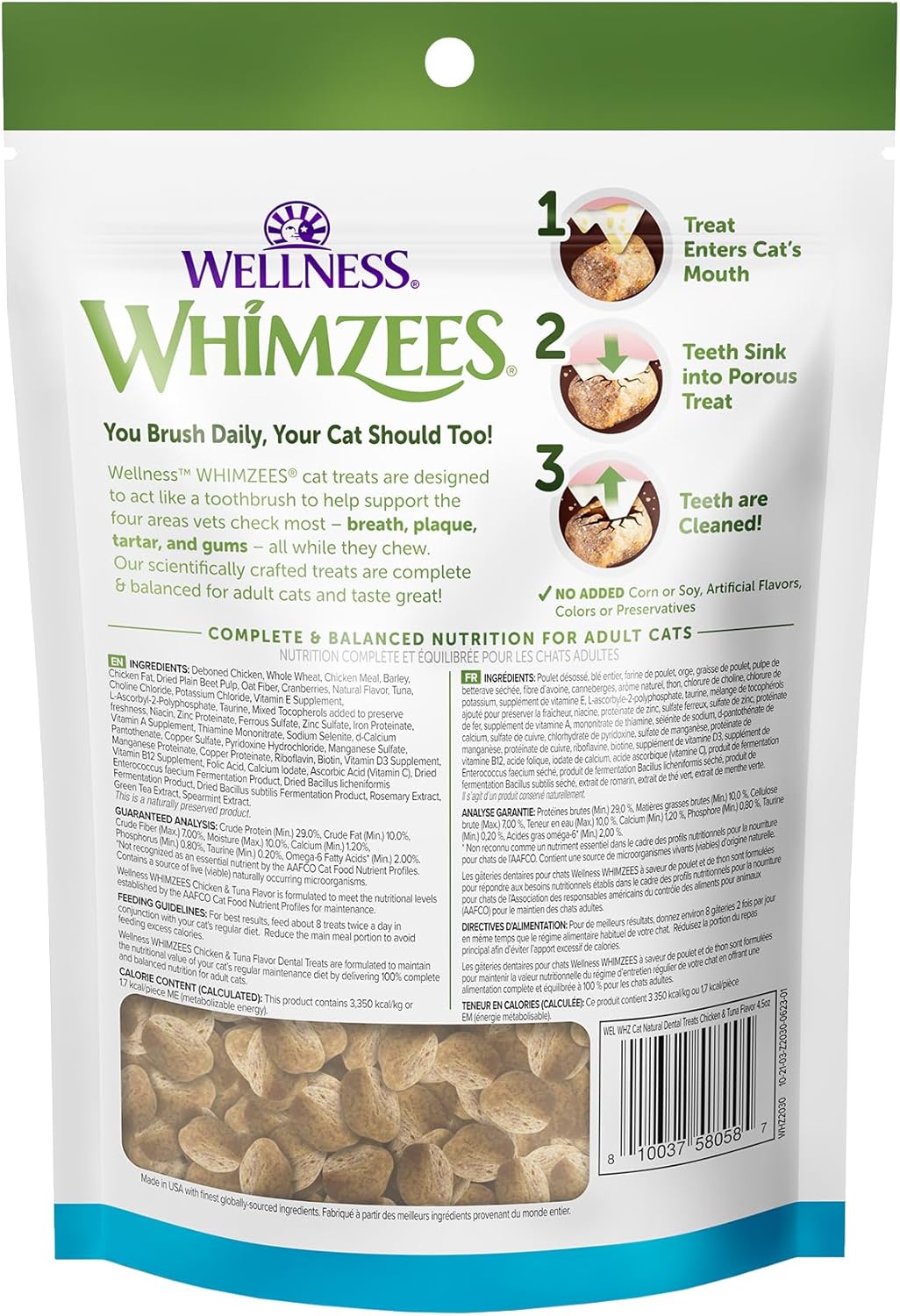 WHIMZEES Wellness Cat Dental Treats Natural Chews Chicken and Tuna Flavor 127Gr.