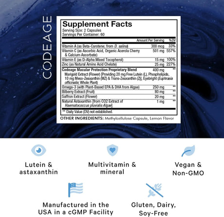 CODEAGE - Codeage Eyes Vitamins AREDS 2 Based Formula 120 Capsulas - The Red Vitamin MX - Suplementos Alimenticios - {{ shop.shopifyCountryName }}