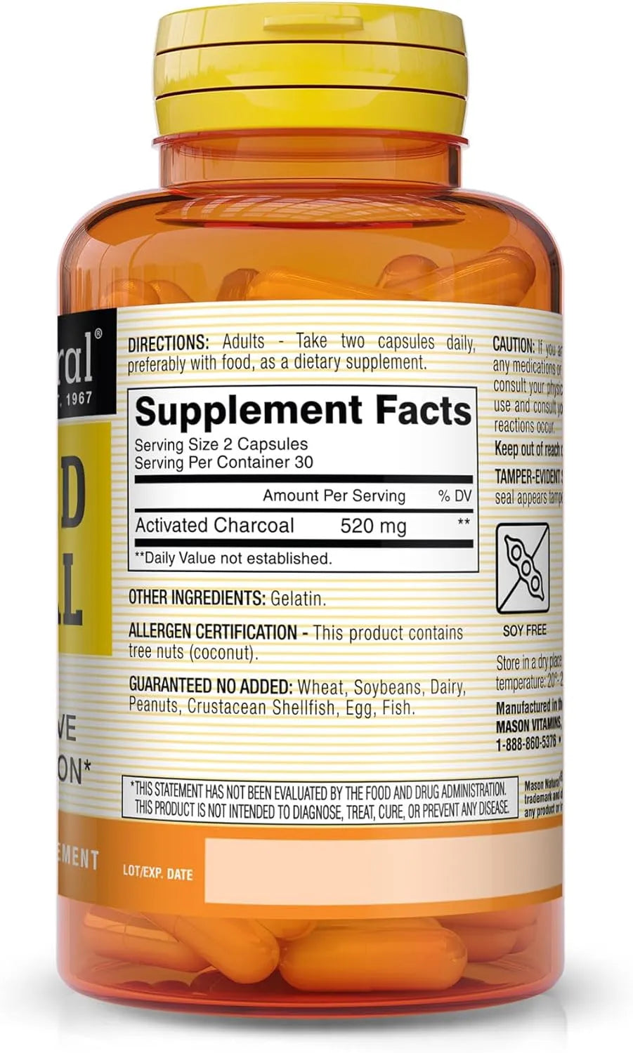 MASON NATURAL - MASON NATURAL Activated Charcoal 60 Capsulas - The Red Vitamin MX - Suplementos Alimenticios - {{ shop.shopifyCountryName }}