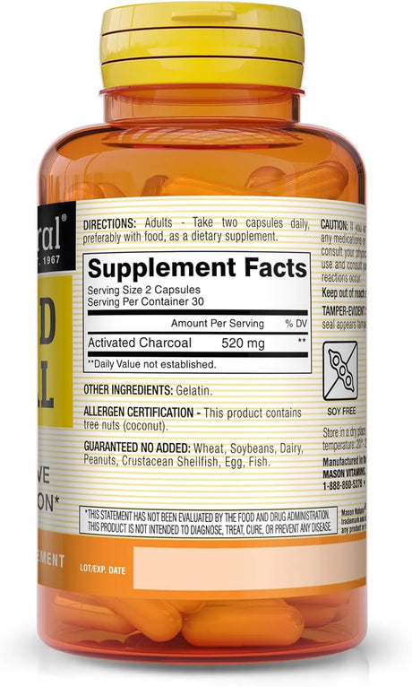 MASON NATURAL - MASON NATURAL Activated Charcoal 60 Capsulas - The Red Vitamin MX - Suplementos Alimenticios - {{ shop.shopifyCountryName }}