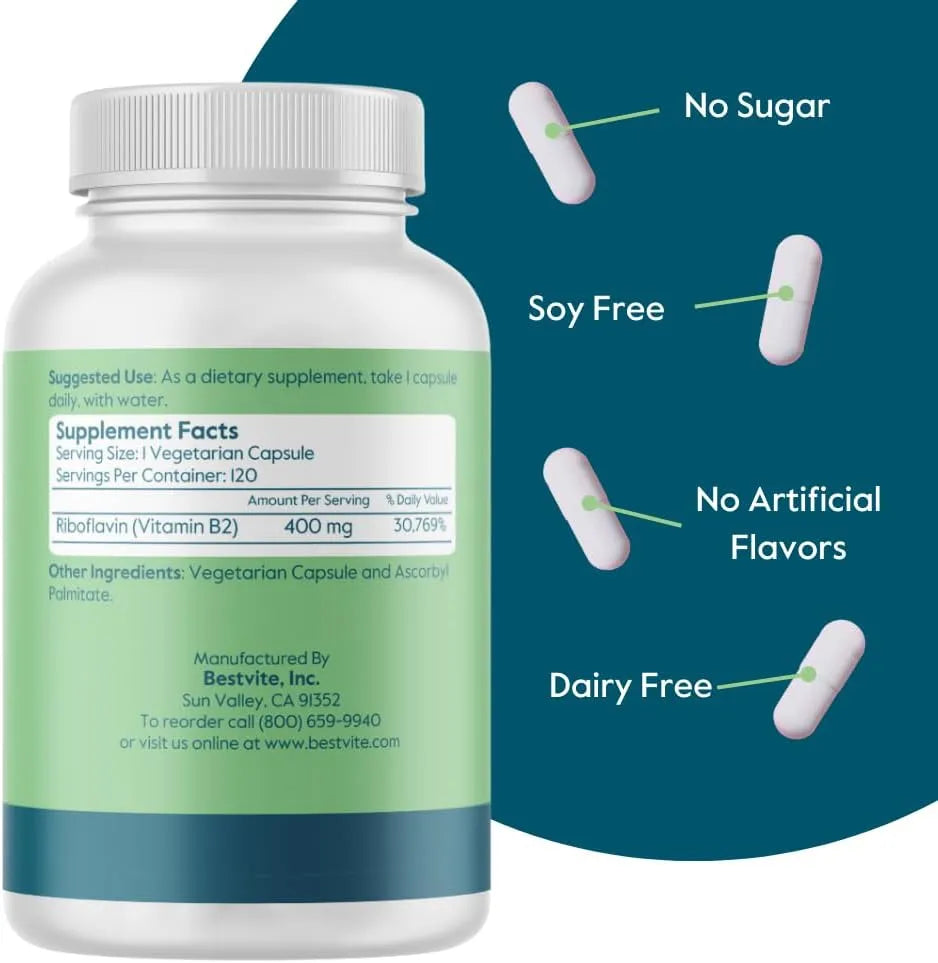 BESTVITE - BESTVITE Vitamin B-2 400Mg. 120 Capsulas 2 Pack - The Red Vitamin MX - Suplementos Alimenticios - {{ shop.shopifyCountryName }}
