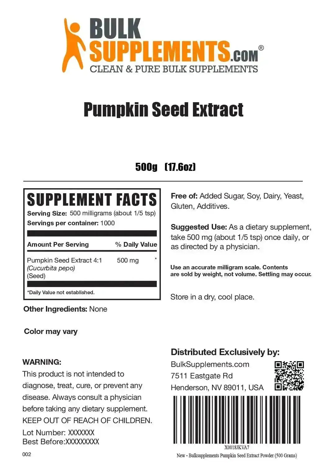 BULK SUPPLEMENTS - Bulk Supplements Pumpkin Seed Extract Powder 500Gr. - The Red Vitamin MX - Suplementos Alimenticios - {{ shop.shopifyCountryName }}