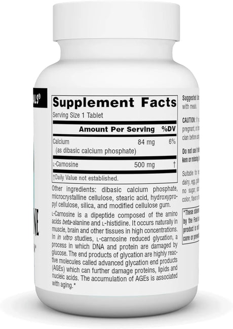 SOURCE NATURALS - Source Naturals L-Carnosine 500Mg. 60 Tabletas - The Red Vitamin MX - Suplementos Alimenticios - {{ shop.shopifyCountryName }}