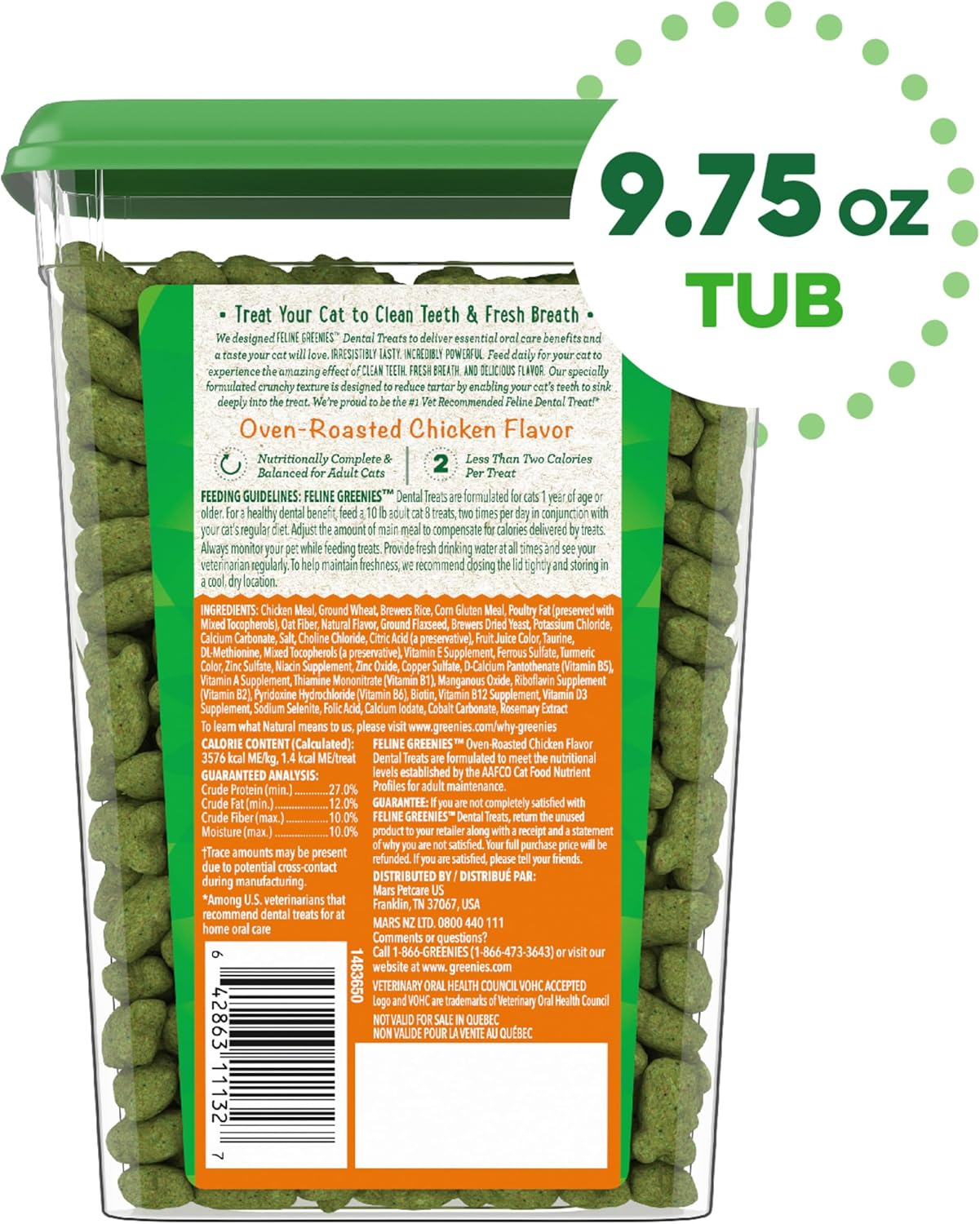 Greenies Feline Adult Dental Cat Treats Oven Roasted Chicken Flavor 277Gr.