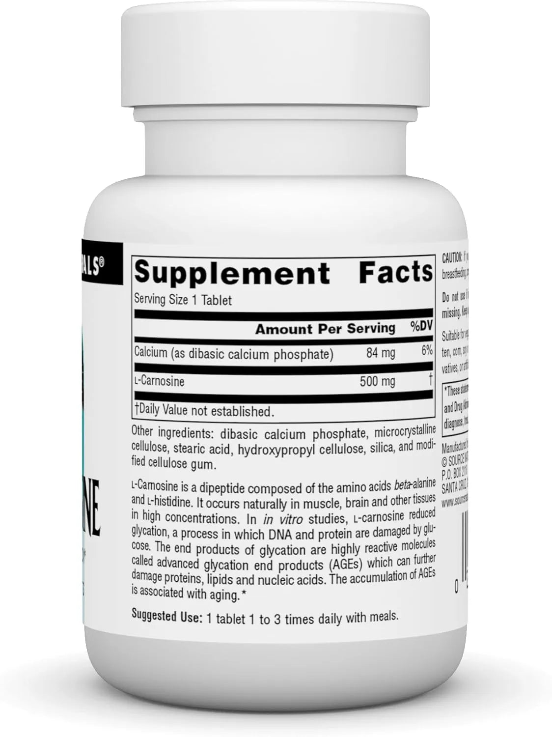 SOURCE NATURALS - Source Naturals L-Carnosine 500Mg. 30 Tabletas - The Red Vitamin MX - Suplementos Alimenticios - {{ shop.shopifyCountryName }}