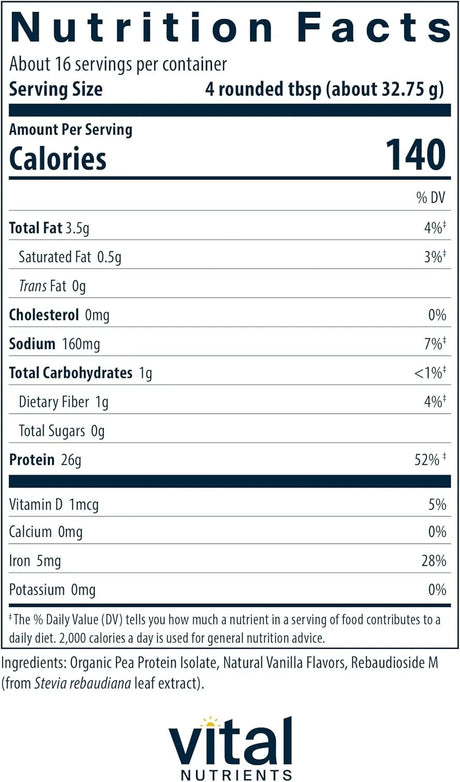VITAL NUTRIENTS - Vital Nutrients ProVeg Organic Pea Protein 16 Servicios Natural Vanilla Flavor 524Gr. - The Red Vitamin MX - Suplementos Alimenticios - {{ shop.shopifyCountryName }}