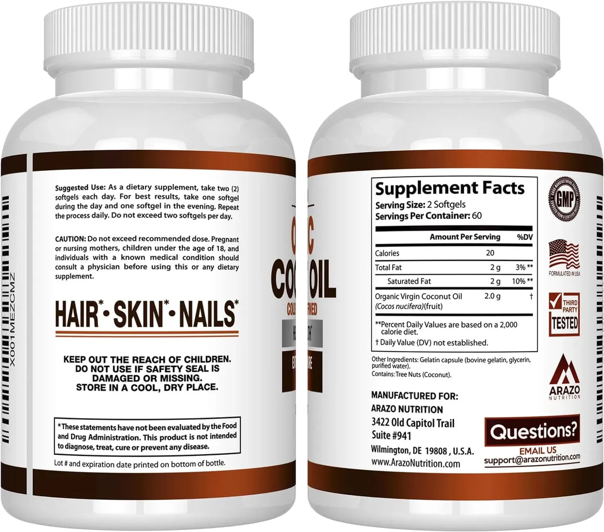 ARAZO NUTRITION - Arazo Nutrition Organic Coconut Oil 2000Mg. 120 Capsulas Blandas - The Red Vitamin MX - Suplementos Alimenticios - {{ shop.shopifyCountryName }}