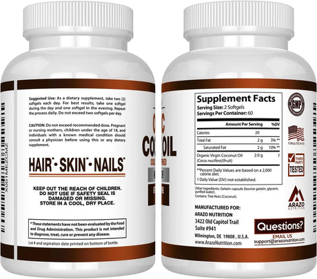 ARAZO NUTRITION - Arazo Nutrition Organic Coconut Oil 2000Mg. 120 Capsulas Blandas - The Red Vitamin MX - Suplementos Alimenticios - {{ shop.shopifyCountryName }}