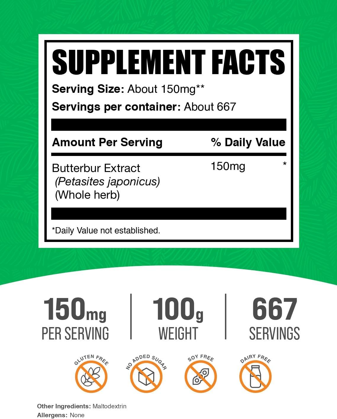 BulkSupplements Butterbur Extract Powder 150Mg. 100Gr.