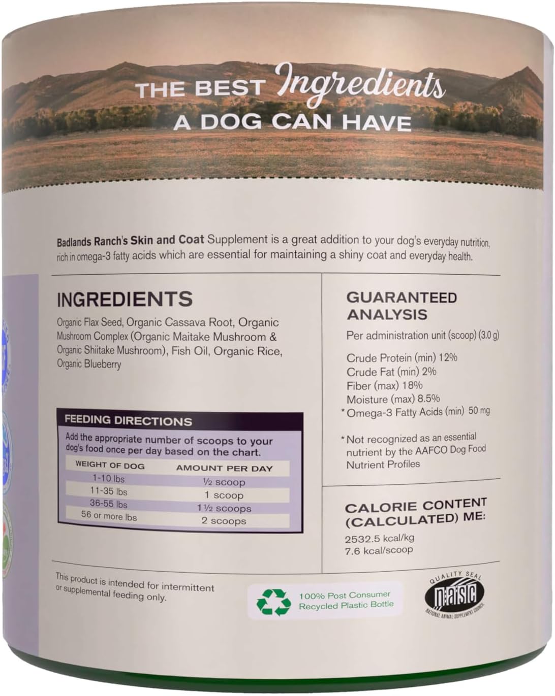 BADLANDS RANCH Skin & Coat Canine Supplement w/Omega-3 Fatty Acids 90Gr.