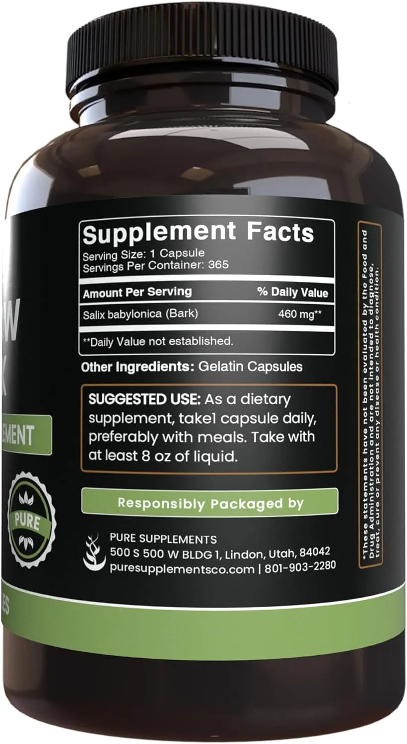 PURE ORIGINAL INGREDIENTS - Pure Original Ingredients Willow Bark Extract 365 Capsulas - The Red Vitamin MX - Suplementos Alimenticios - {{ shop.shopifyCountryName }}