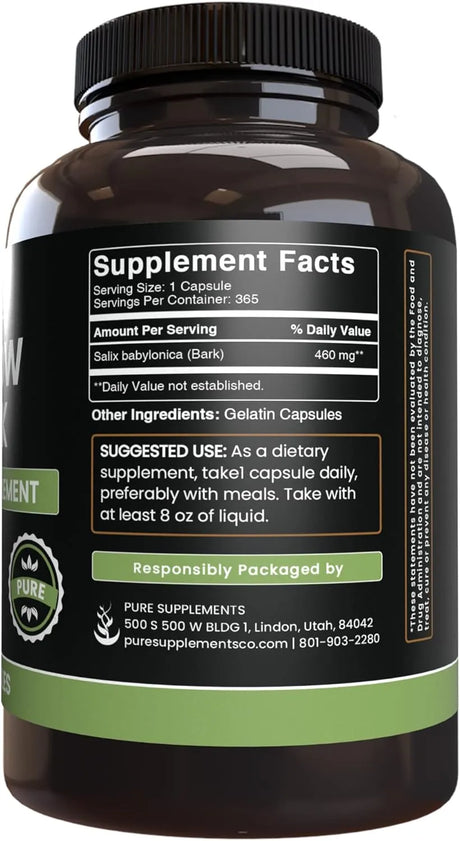 PURE ORIGINAL INGREDIENTS - Pure Original Ingredients Willow Bark Extract 365 Capsulas - The Red Vitamin MX - Suplementos Alimenticios - {{ shop.shopifyCountryName }}