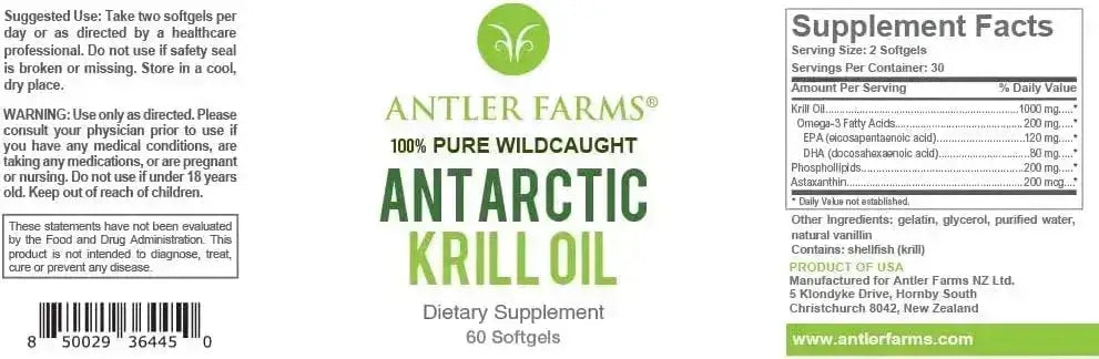 ANTLER FARMS - Antler Farms 100% Pure Wild Caught Antarctic Krill Oil 60 Capsulas Blandas - The Red Vitamin MX - Suplementos Alimenticios - {{ shop.shopifyCountryName }}