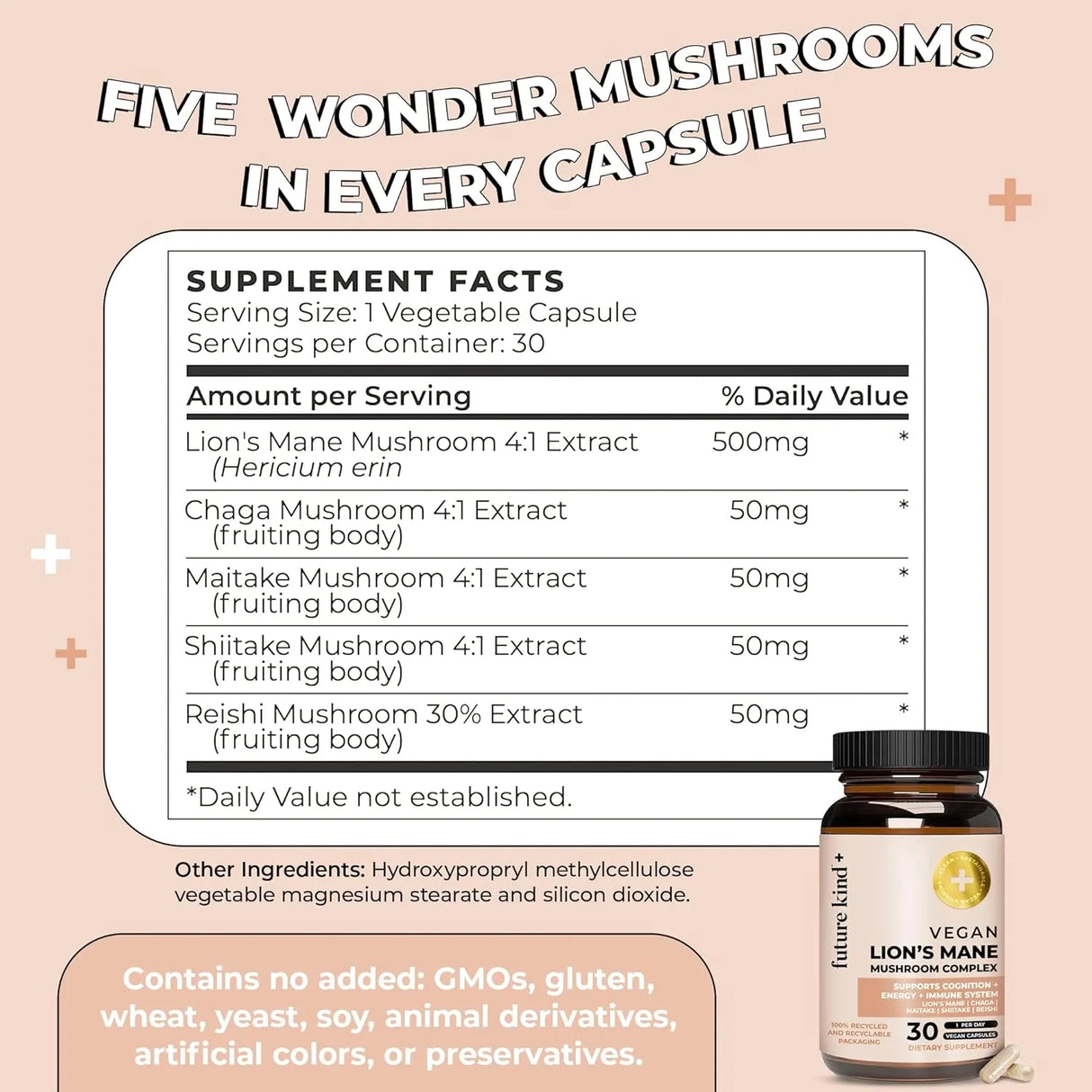 FUTURE KIND - Future Kind Vegan Lion’s Mane Mushroom Complex 30 Capsulas - The Red Vitamin MX - Suplementos Alimenticios - {{ shop.shopifyCountryName }}