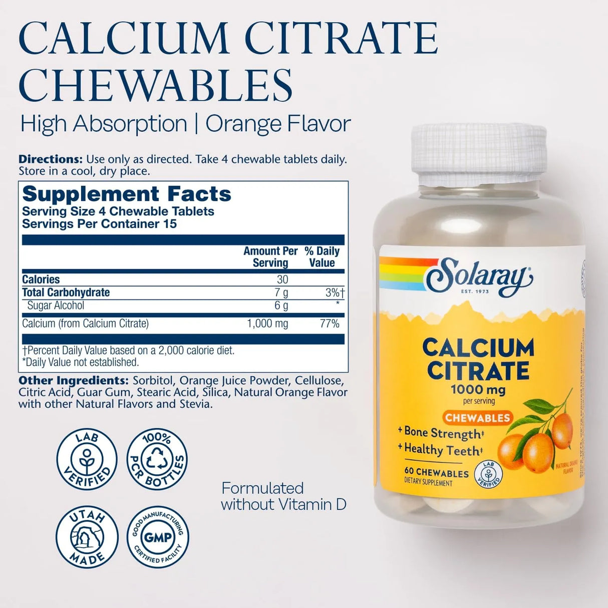 SOLARAY - Solaray Calcium Citrate 1000Mg. Natural Orange Flavor 60 Masticables - The Red Vitamin MX - Suplementos Alimenticios - {{ shop.shopifyCountryName }}