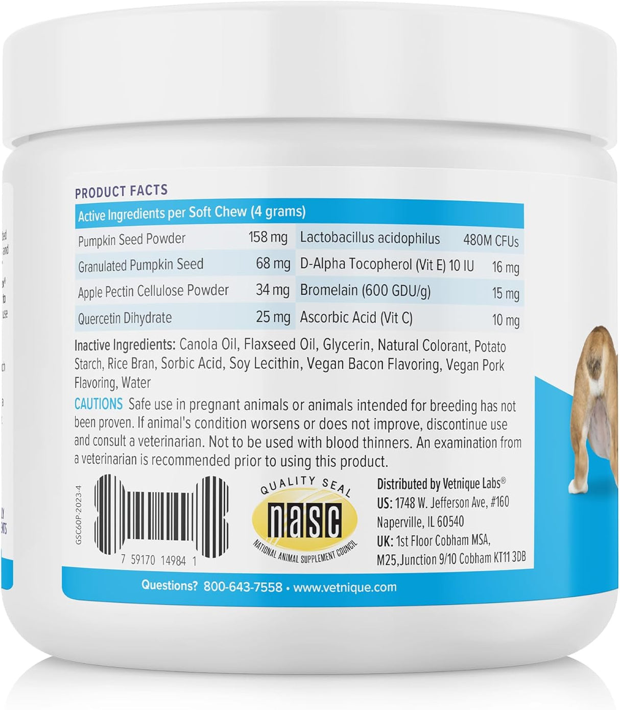 Vetnique Labs Glandex Anal Gland Soft Chew Treats with Pumpkin Pork Liver 60 Masticables