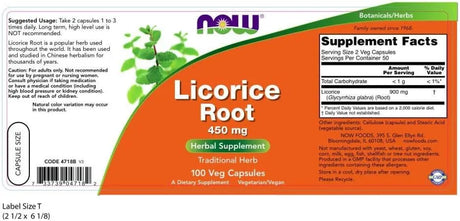 NOW SUPPLEMENTS - NOW Foods Supplements Licorice Root 450Mg. 100 Capsulas - The Red Vitamin MX - Suplementos Alimenticios - {{ shop.shopifyCountryName }}