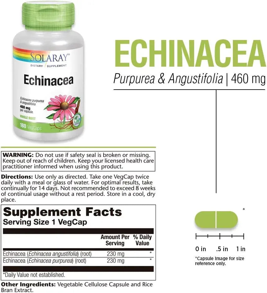 SOLARAY - Solaray Echinacea Purpurea & Angustifolia Root 460Mg. 180 Capsulas - The Red Vitamin MX - Suplementos Alimenticios - {{ shop.shopifyCountryName }}