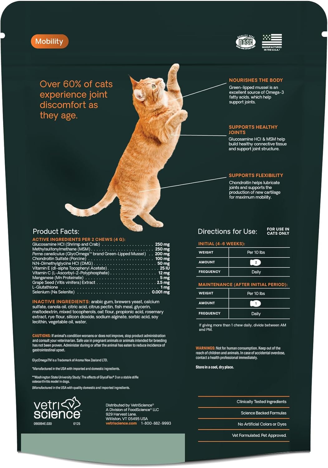 VetriScience Ultimate Strength Healthy Hip & Joint Chews Cats Fish Flavor 30 Masticables