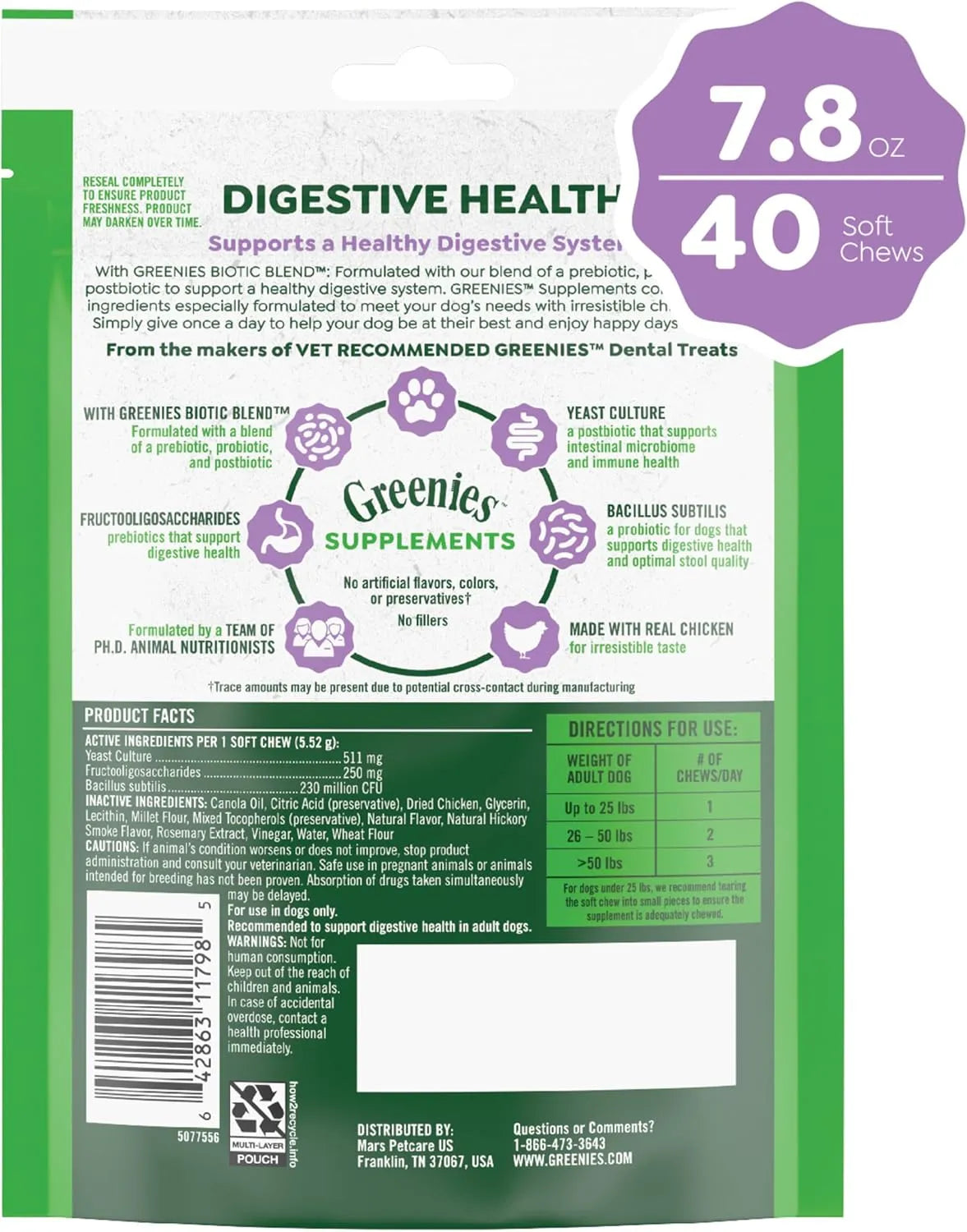 GREENIES - Greenies Supplements Digestive Health Probiotics for Dogs Chicken Flavor 40 Masticables - The Red Vitamin MX - Probióticos Para Perros - {{ shop.shopifyCountryName }}