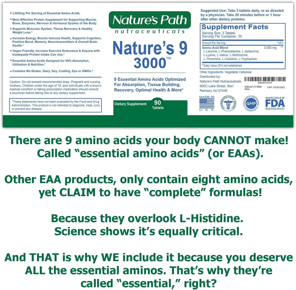 NATURE'S PATH - Nature's Path Nature's 9 3000 Essential Amino Acids 90 Tabletas - The Red Vitamin MX - Suplementos Alimenticios - {{ shop.shopifyCountryName }}