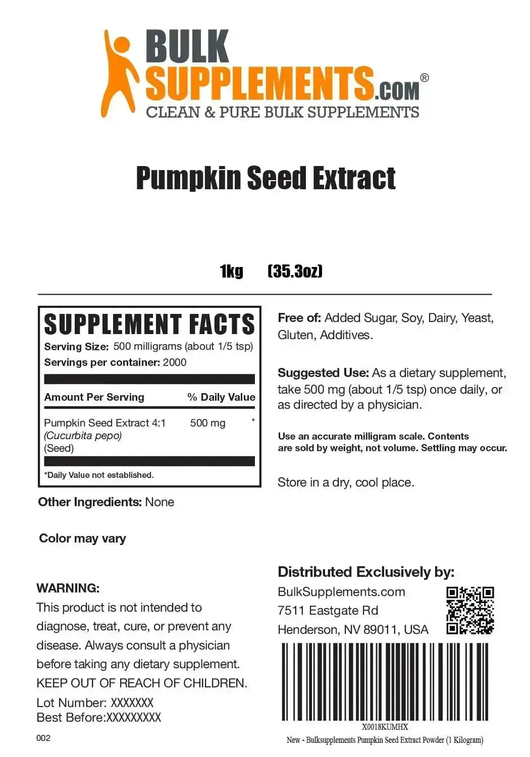 BULK SUPPLEMENTS - Bulk Supplements Pumpkin Seed Extract Powder 1 Kg. - The Red Vitamin MX - Suplementos Alimenticios - {{ shop.shopifyCountryName }}
