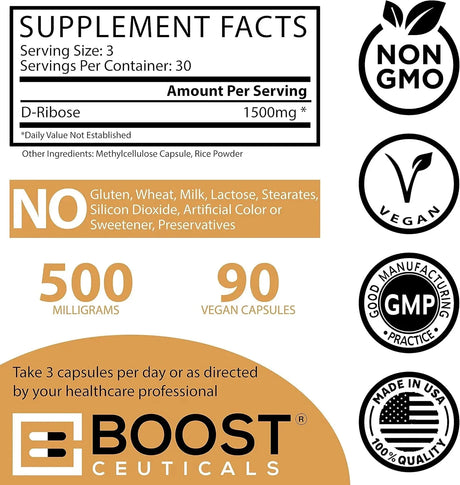 BOOSTCEUTICALS - BoostCeuticals D Ribose 500Mg. 90 Capsulas - The Red Vitamin MX - Suplementos Alimenticios - {{ shop.shopifyCountryName }}