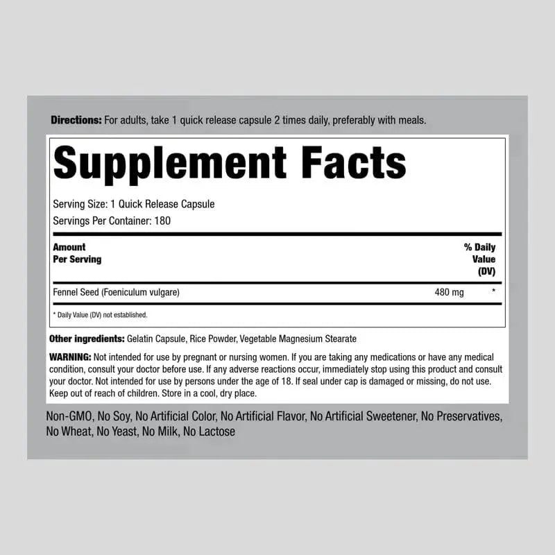 PIPING ROCK - Piping Rock Fennel Seed 480Mg. 180 Capsulas - The Red Vitamin MX - Suplementos Alimenticios - {{ shop.shopifyCountryName }}