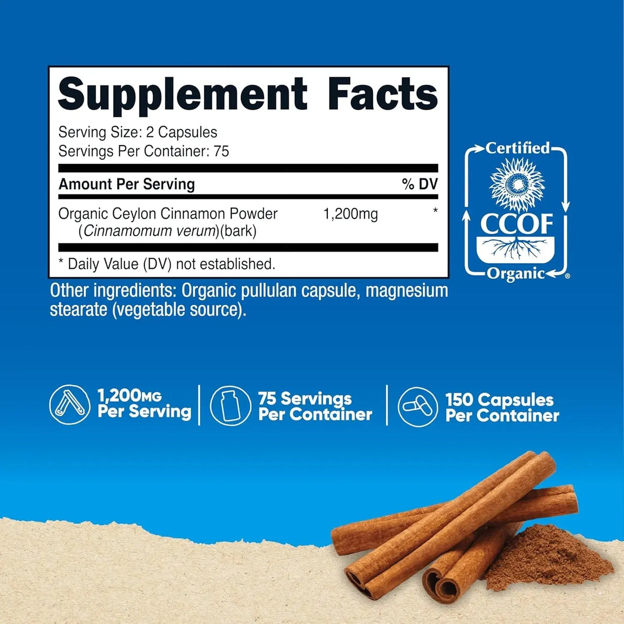 NUTRICOST - Nutricost Organic Cinnamon 1200Mg. 150 Capsulas - The Red Vitamin MX - Suplementos Alimenticios - {{ shop.shopifyCountryName }}