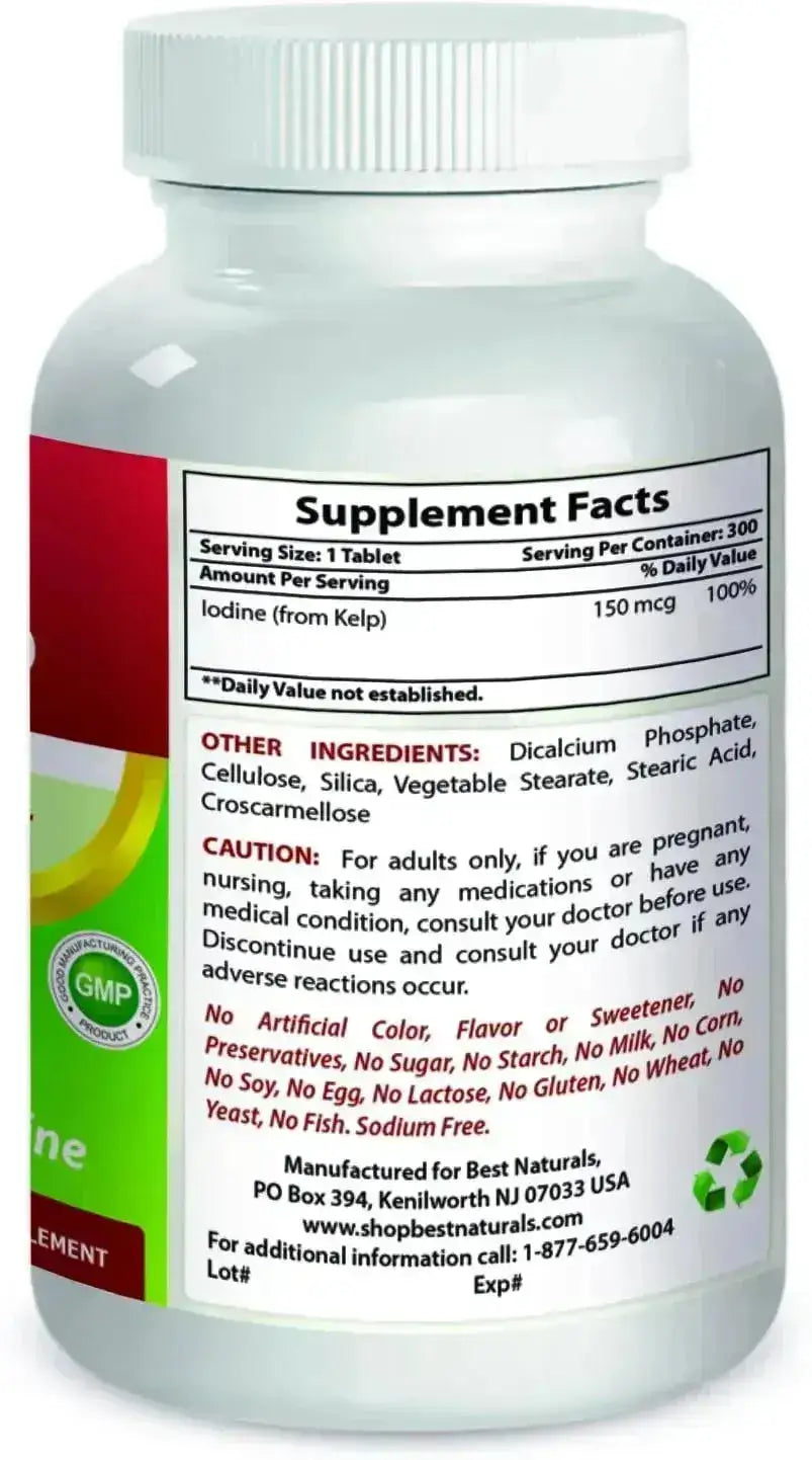BEST NATURALS - Best Naturals Kelp 150mcg 300 Tabletas - The Red Vitamin MX - Suplementos Alimenticios - {{ shop.shopifyCountryName }}