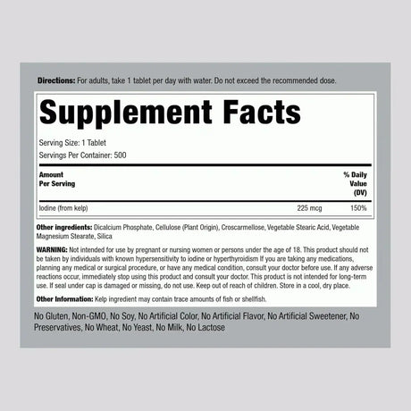 PIPING ROCK - Piping Rock Sea Kelp 225mcg 500 Tabletas - The Red Vitamin MX - Suplementos Alimenticios - {{ shop.shopifyCountryName }}