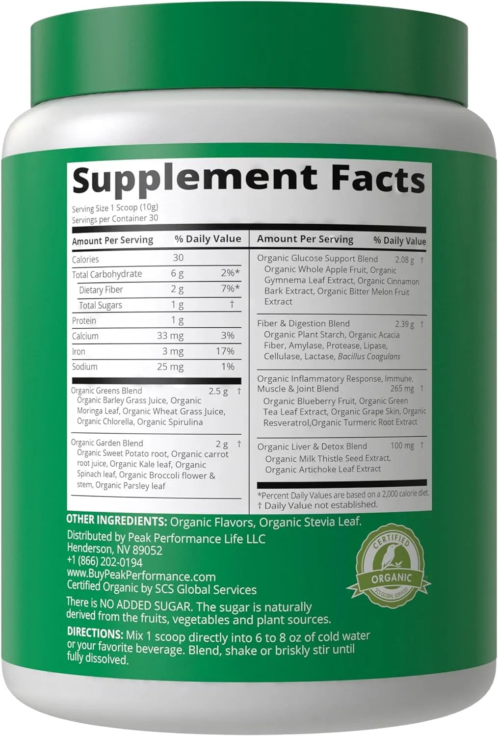 PEAK PERFORMANCE - Peak Performance Organic Greens Superfood Powder 300Gr. - The Red Vitamin MX - Suplementos Alimenticios - {{ shop.shopifyCountryName }}