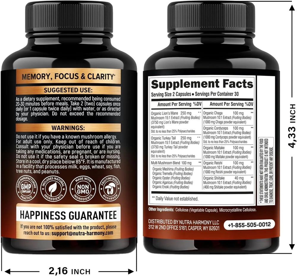 NUTRA HARMONY - Nutra Harmony Mushroom Supplement 60 Capsulas - The Red Vitamin MX - Suplementos Alimenticios - {{ shop.shopifyCountryName }}