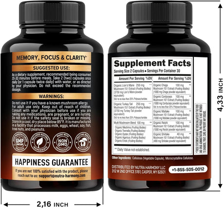 NUTRA HARMONY - Nutra Harmony Mushroom Supplement 60 Capsulas - The Red Vitamin MX - Suplementos Alimenticios - {{ shop.shopifyCountryName }}