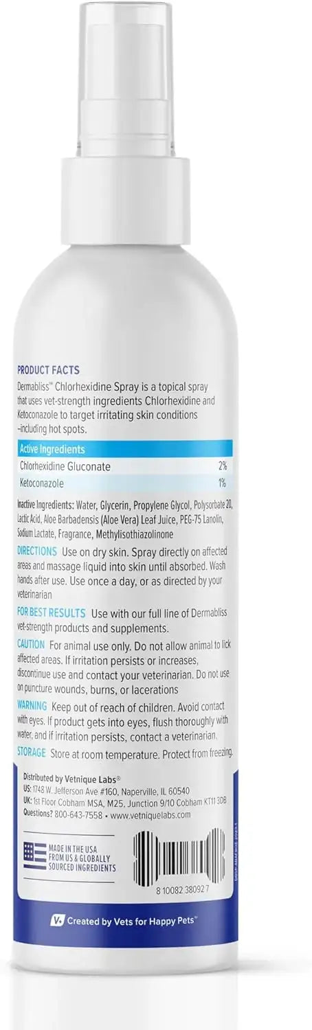 VETNIQUE - Vetnique Dermabliss Medicated Chlorhexidine Antiseptic Skin Spray for Dogs & Cats 8 Fl.Oz. - The Red Vitamin MX - Remedios Para La Picazón De Perros - {{ shop.shopifyCountryName }}