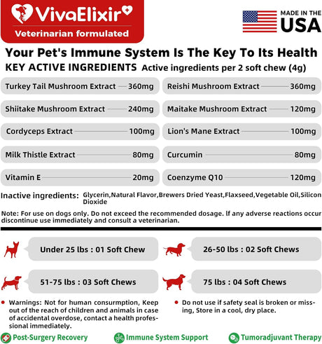VIVAELIXIR - VivaElixir Immune Support Chews with Turkey Tail Mushroom Reishi Shiitake Maitake Curcumin & CoQ10 150 Masticables - The Red Vitamin MX - Suplementos Herbales Para Perros - {{ shop.shopifyCountryName }}