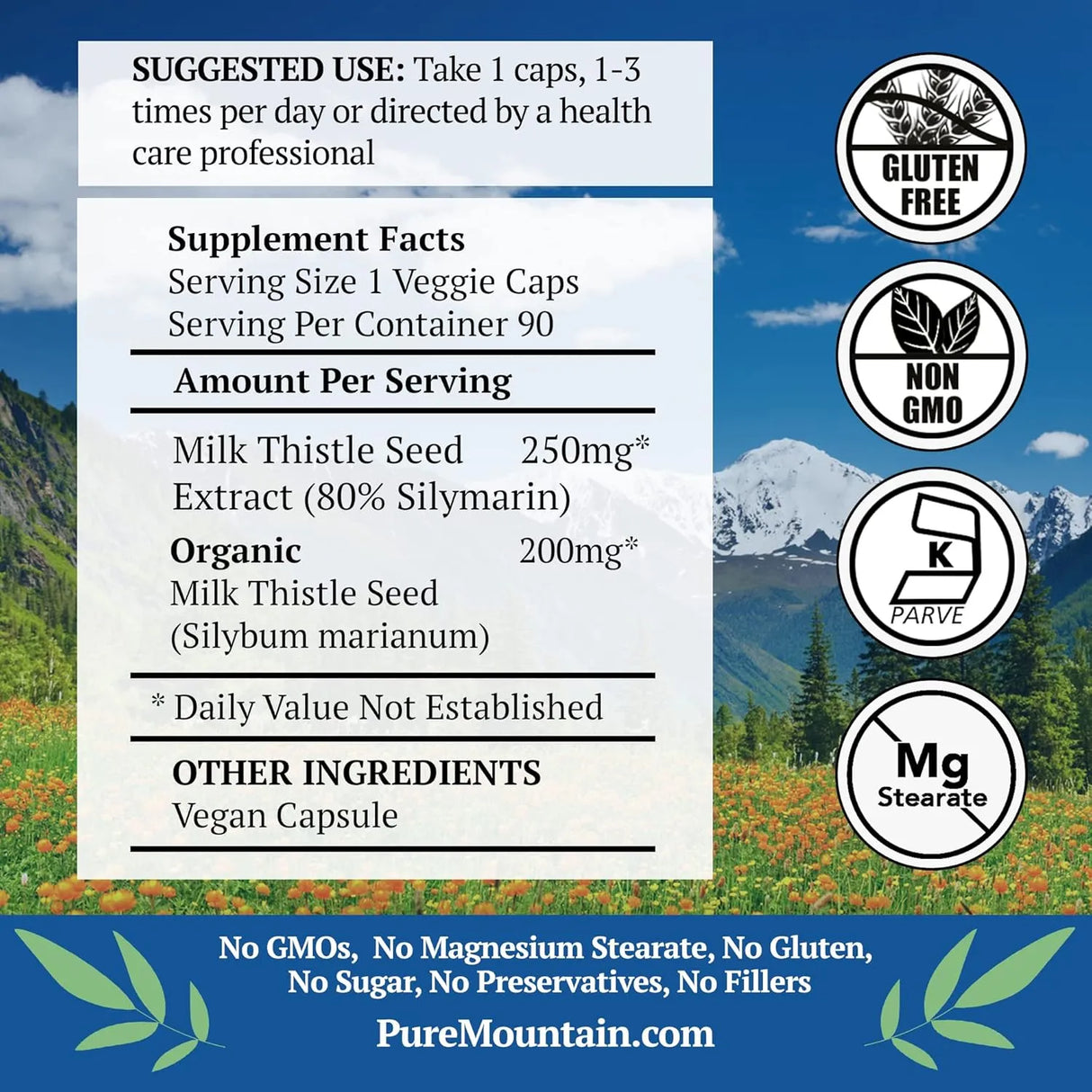 PURE MOUNTAIN BOTANICALS - Pure Mountain Botanicals Milk Thistle 90 Capsulas - The Red Vitamin MX - Suplementos Alimenticios - {{ shop.shopifyCountryName }}