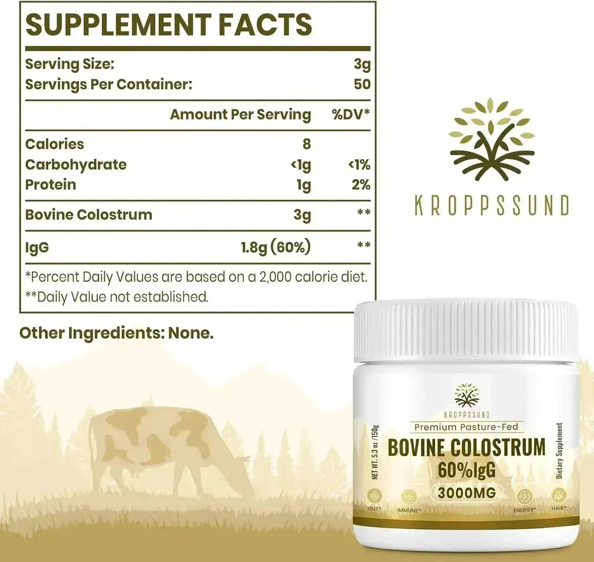 KROPPSSUND - Kroppssund Bovine Colostrum Powder 3000Mg. 50 Servicios 150Gr. - The Red Vitamin MX - Suplementos Alimenticios - {{ shop.shopifyCountryName }}