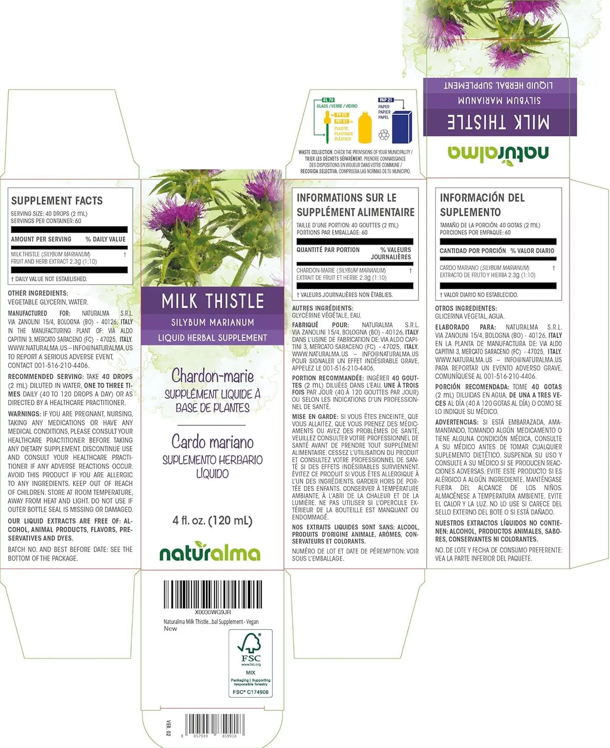 NATURALMA - Naturalma Milk Thistle Alcohol-Free Tincture 120Ml. - The Red Vitamin MX - Suplementos Alimenticios - {{ shop.shopifyCountryName }}