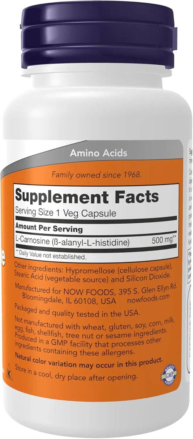NOW SUPPLEMENTS - NOW Foods Supplements L-Carnosine 500Mg. 50 Capsulas - The Red Vitamin MX - Suplementos Alimenticios - {{ shop.shopifyCountryName }}