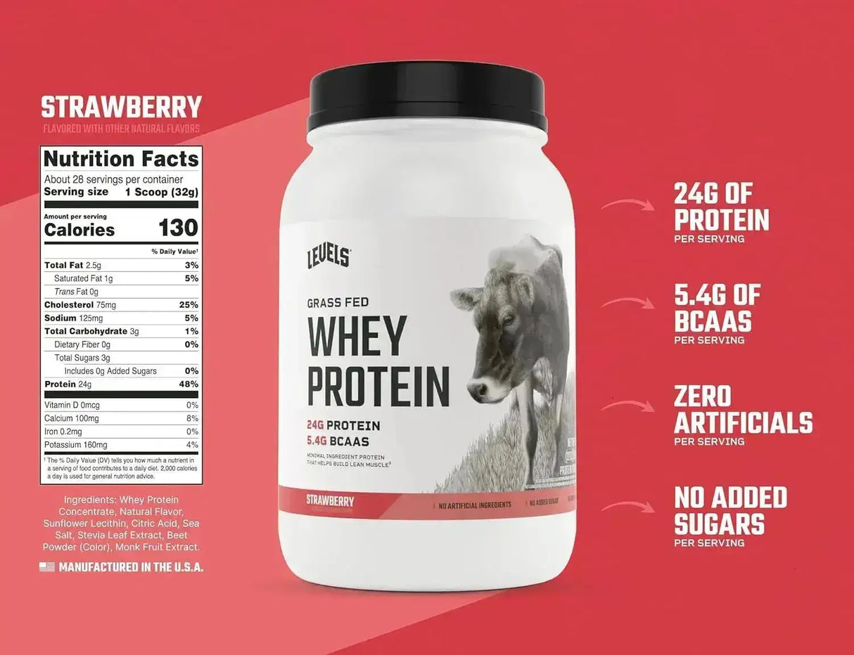 LEVELS - Levels Grass Fed Whey Protein Powder Strawberry 2Lb. - The Red Vitamin MX - Suplementos Alimenticios - {{ shop.shopifyCountryName }}