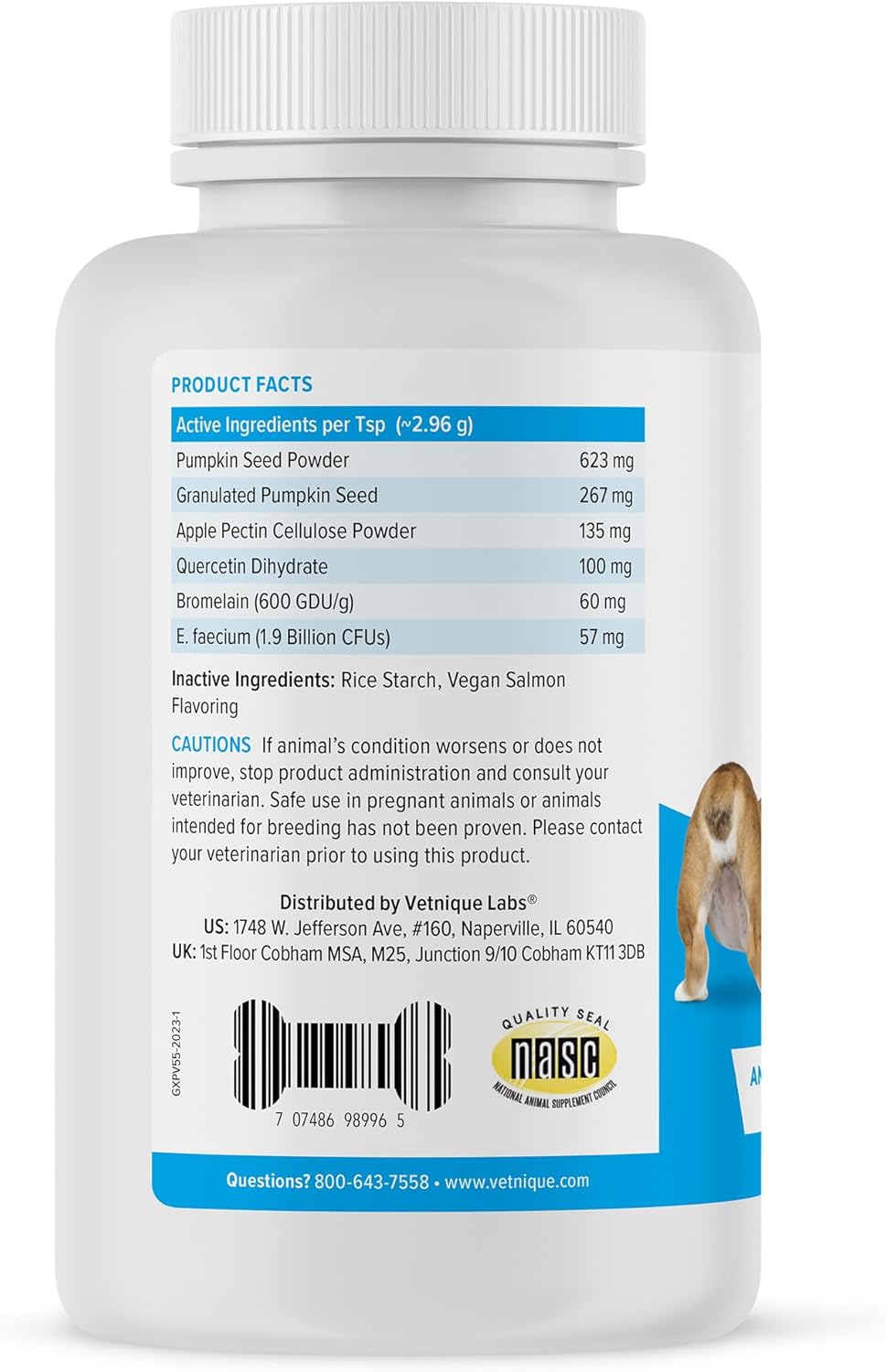 Vetnique Labs Glandex Dog Fiber Supplement Powder Vegan Salmon 155Gr.