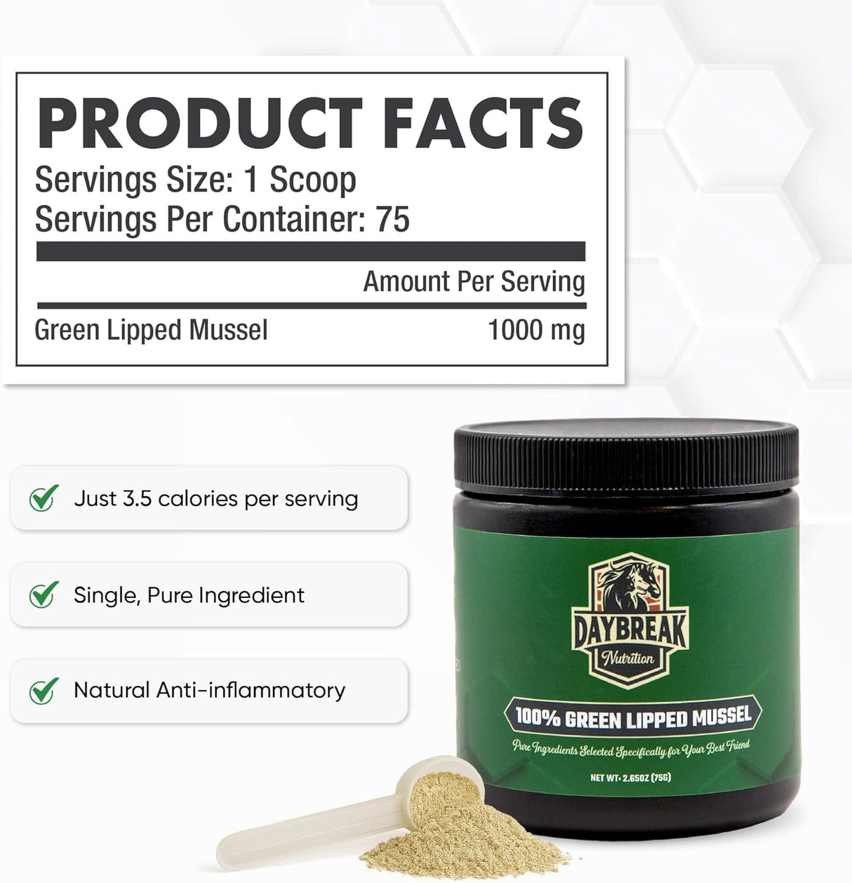 DAYBREAK NUTRITION - Daybreak Nutrition Pure Green Lipped Mussel Powder for Dogs and Cats 75Gr. - The Red Vitamin MX - Cuidado De Cadera Y Articulaciones Para Perros - {{ shop.shopifyCountryName }}