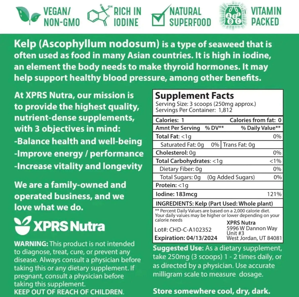 XPRS NUTRA - XPRS Nutra Organic Kelp Powder 454Gr. - The Red Vitamin MX - Suplementos Alimenticios - {{ shop.shopifyCountryName }}